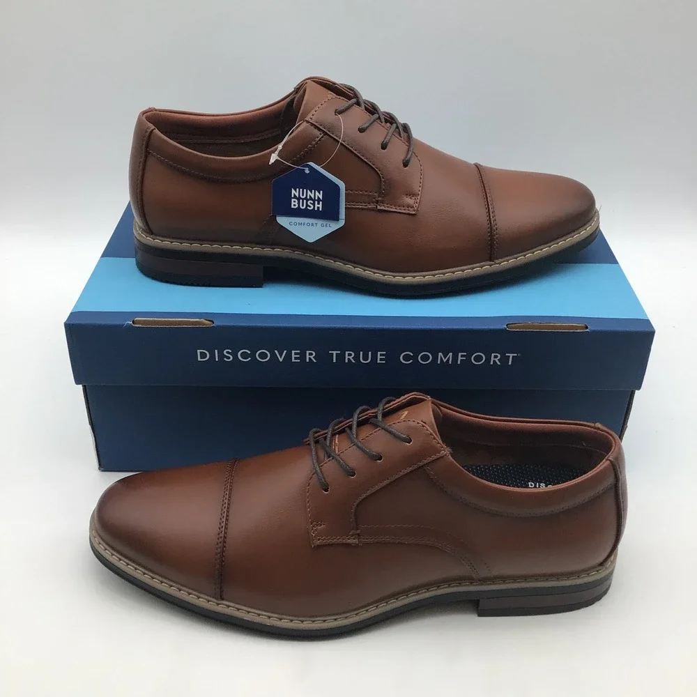 Nunn Bush Mens Carmelo Cap Toe Oxford Cognac Brown Dress Shoes Size 10.5 M NEW